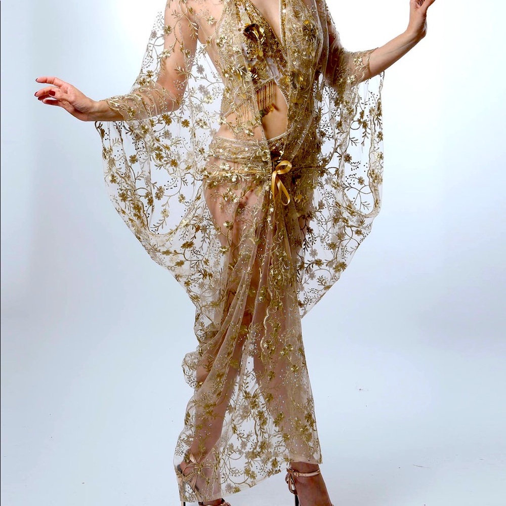 Sheer Gold 1920s style burlesque gown